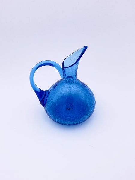 Blue Crackle Glass Pitcher