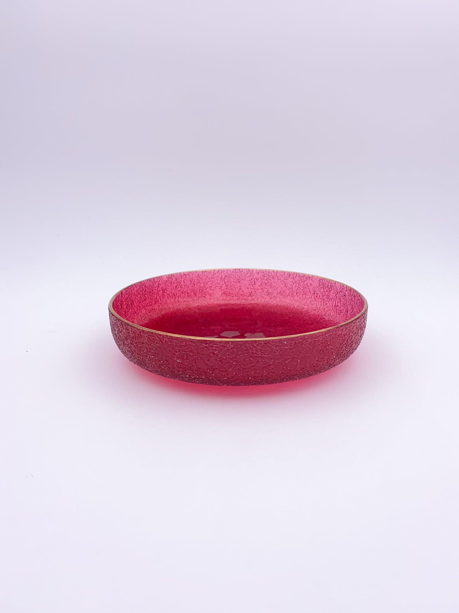 Cranberry Overshot Glass Serving Bowl